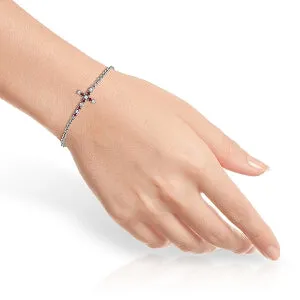 0.24 Carat 14K Solid White Gold Cross Bracelet Diamond Ruby