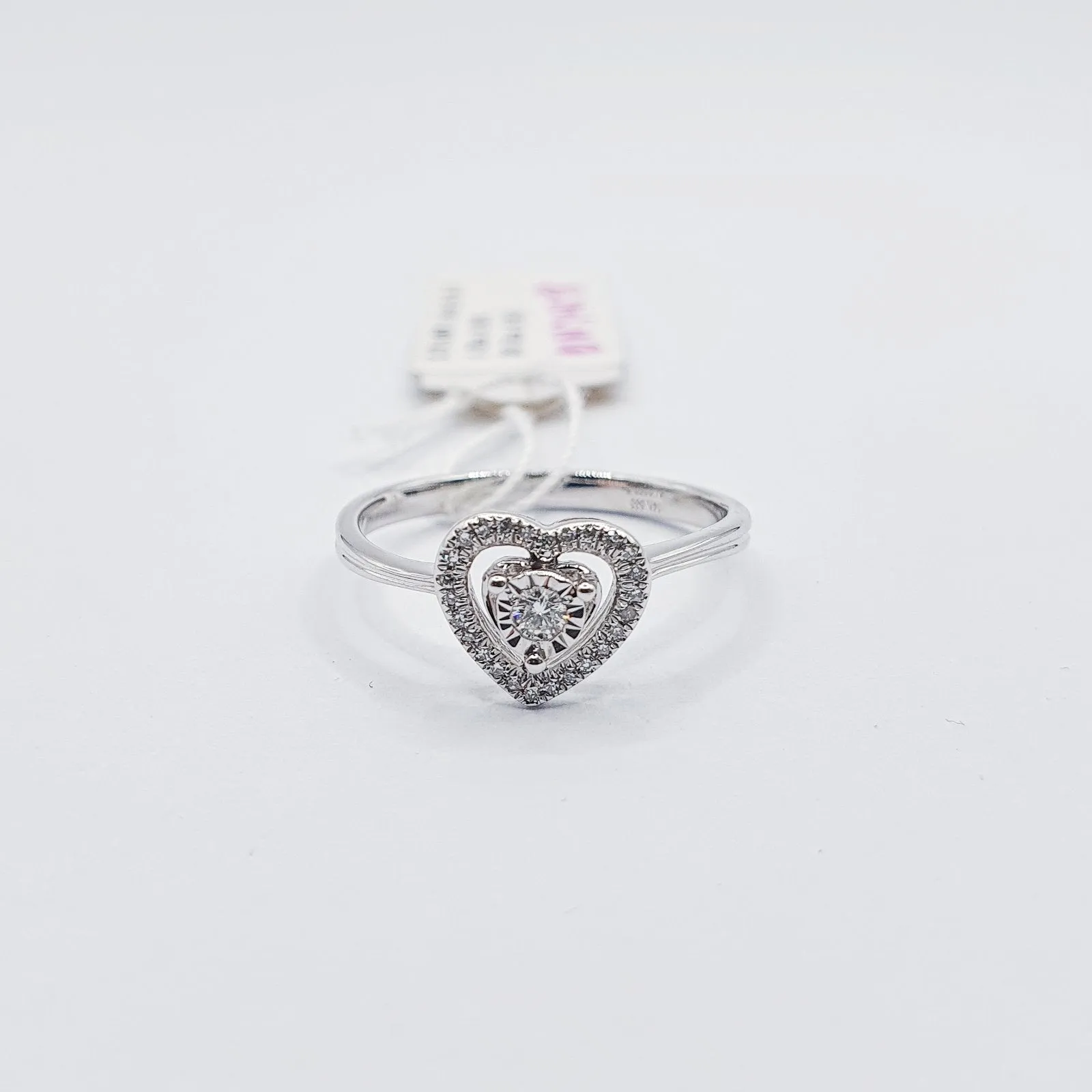 .09ctw Dainty Heart Halo Diamond Ring /Engagement Ring 14K White Gold