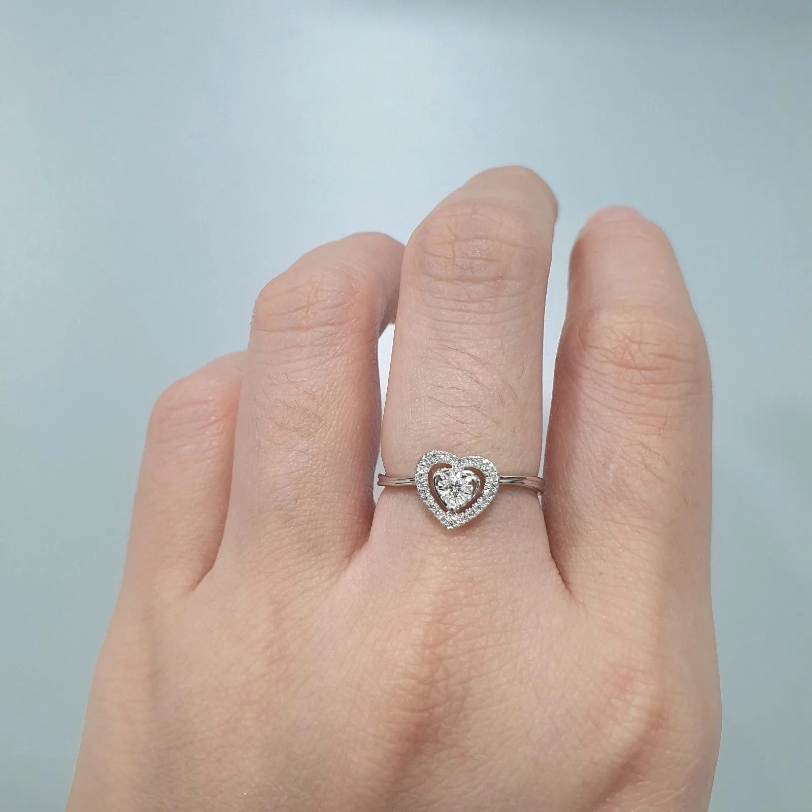 .09ctw Dainty Heart Halo Diamond Ring /Engagement Ring 14K White Gold