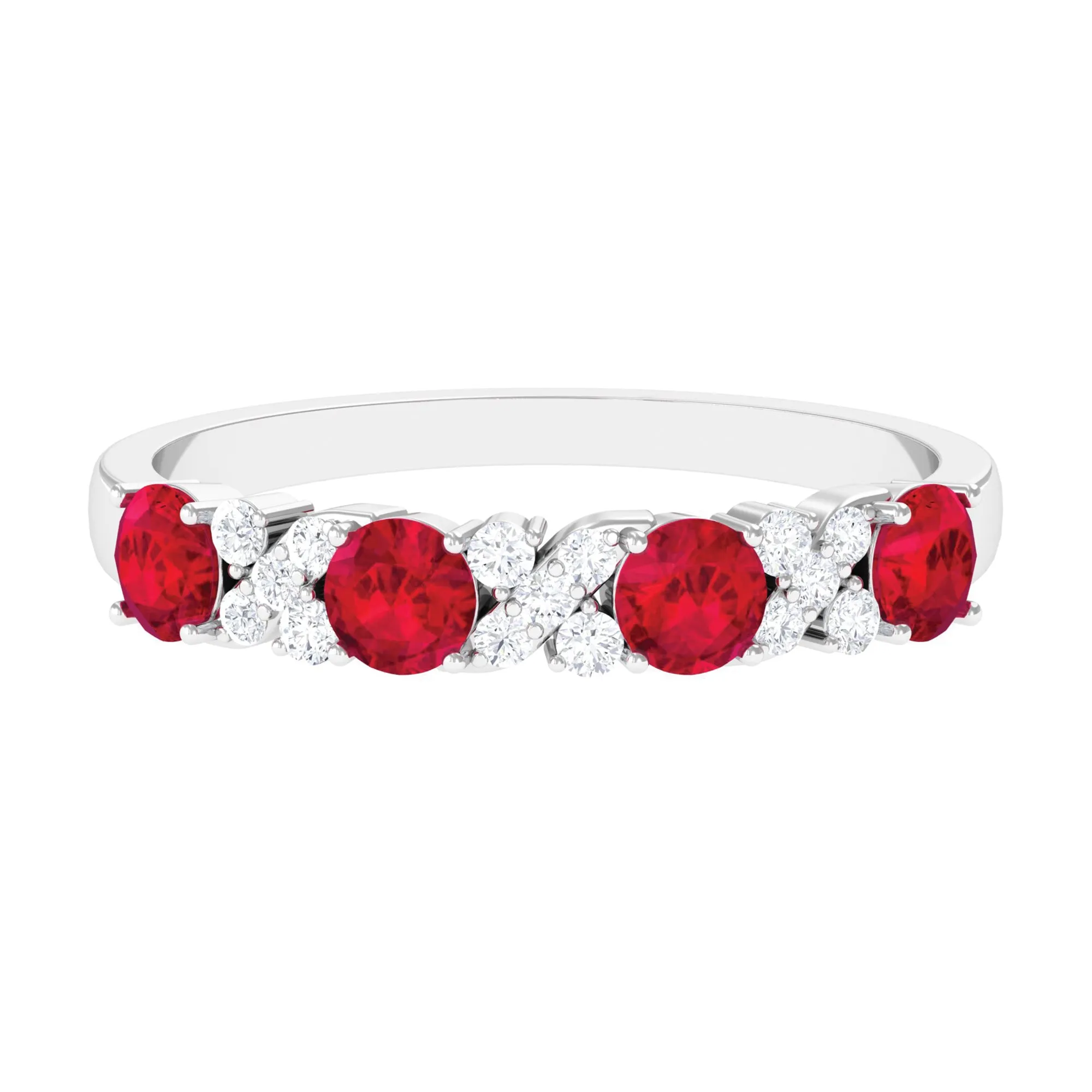 1 CT Elegant Created Ruby and Diamond Half Eternity Ring