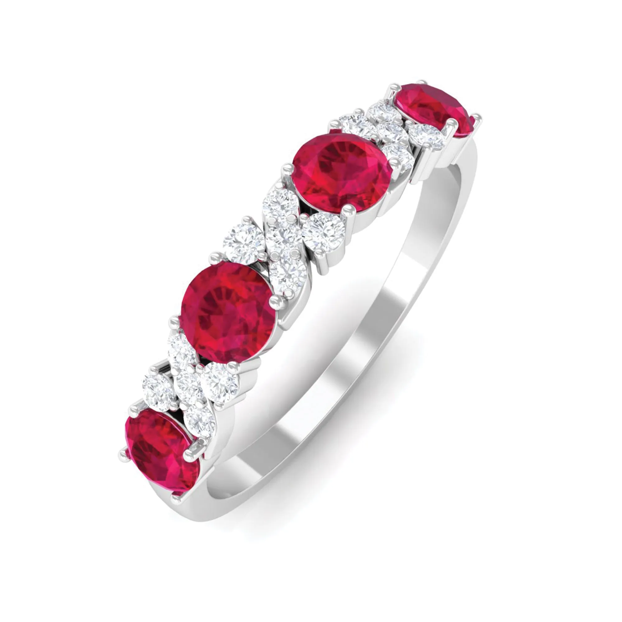 1 CT Elegant Created Ruby and Diamond Half Eternity Ring
