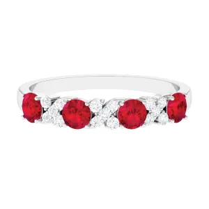 1 CT Elegant Created Ruby and Diamond Half Eternity Ring