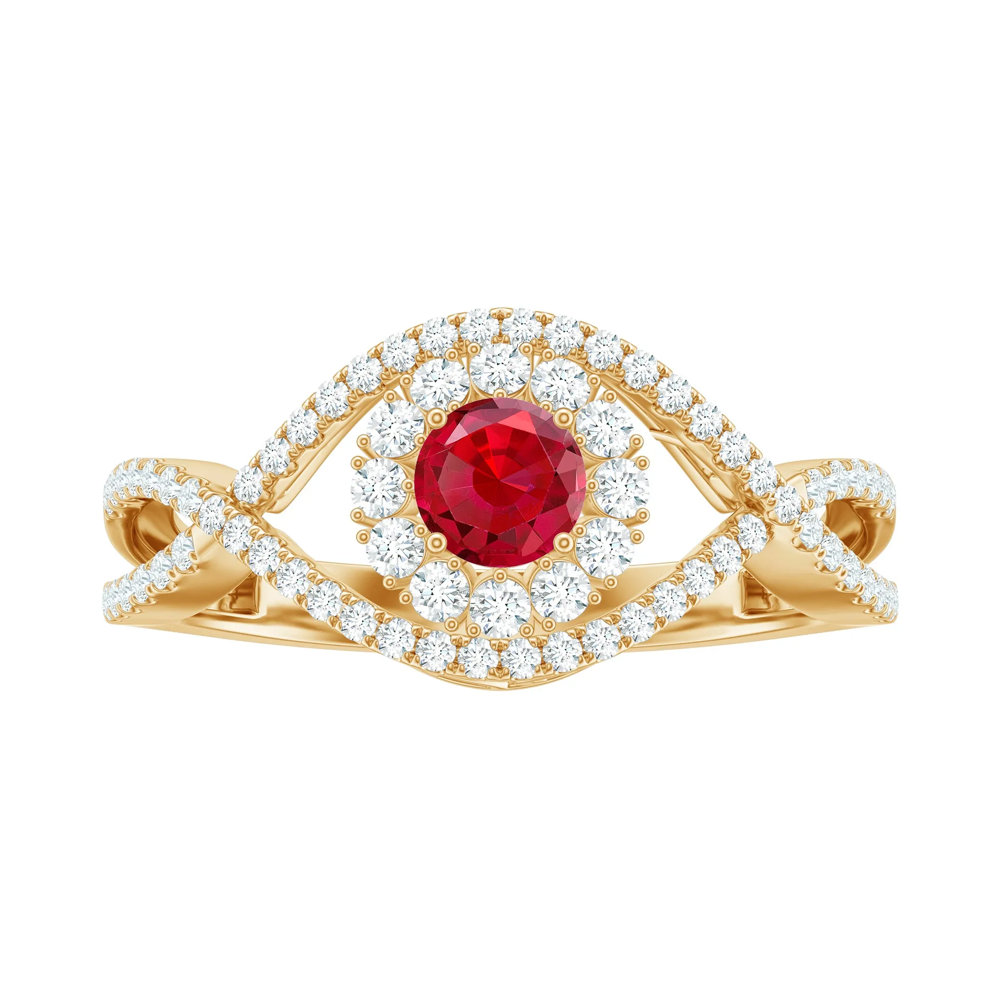 1 CT Lab-Created Ruby and Diamond Crossover Engagement Ring