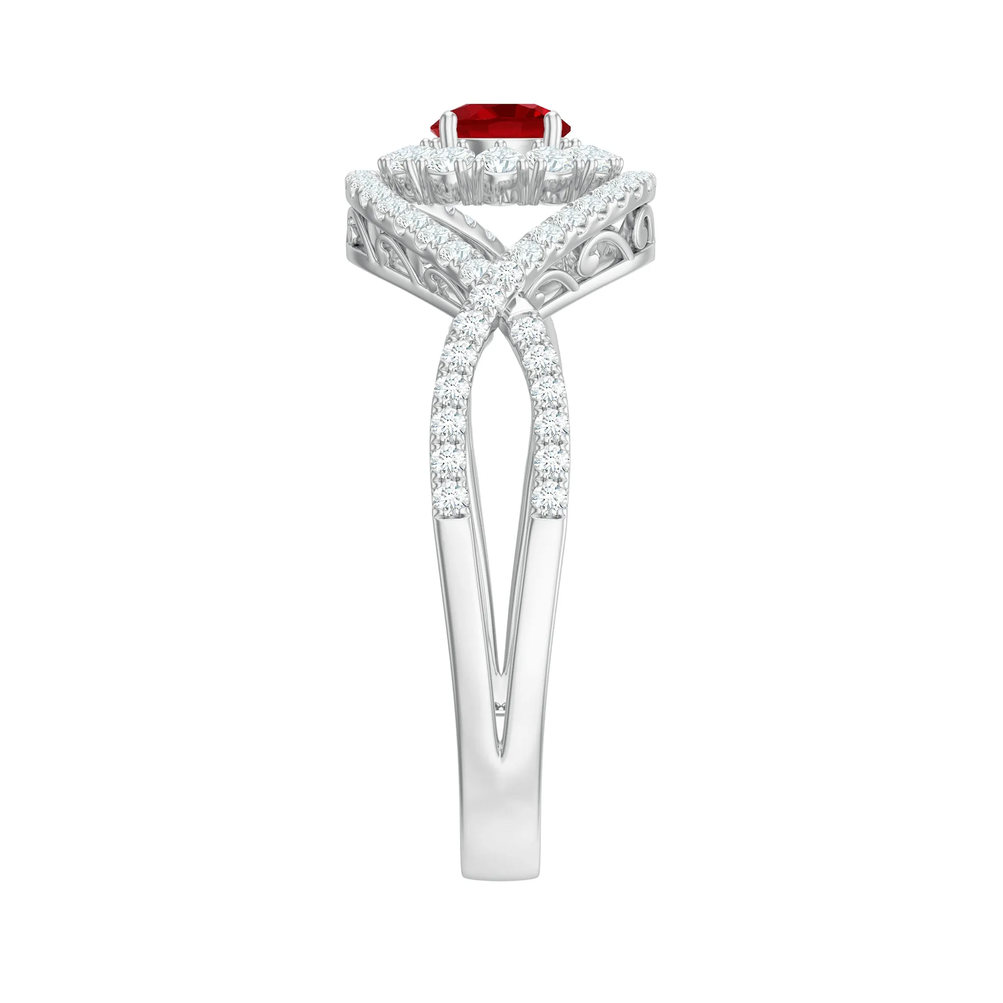 1 CT Lab-Created Ruby and Diamond Crossover Engagement Ring