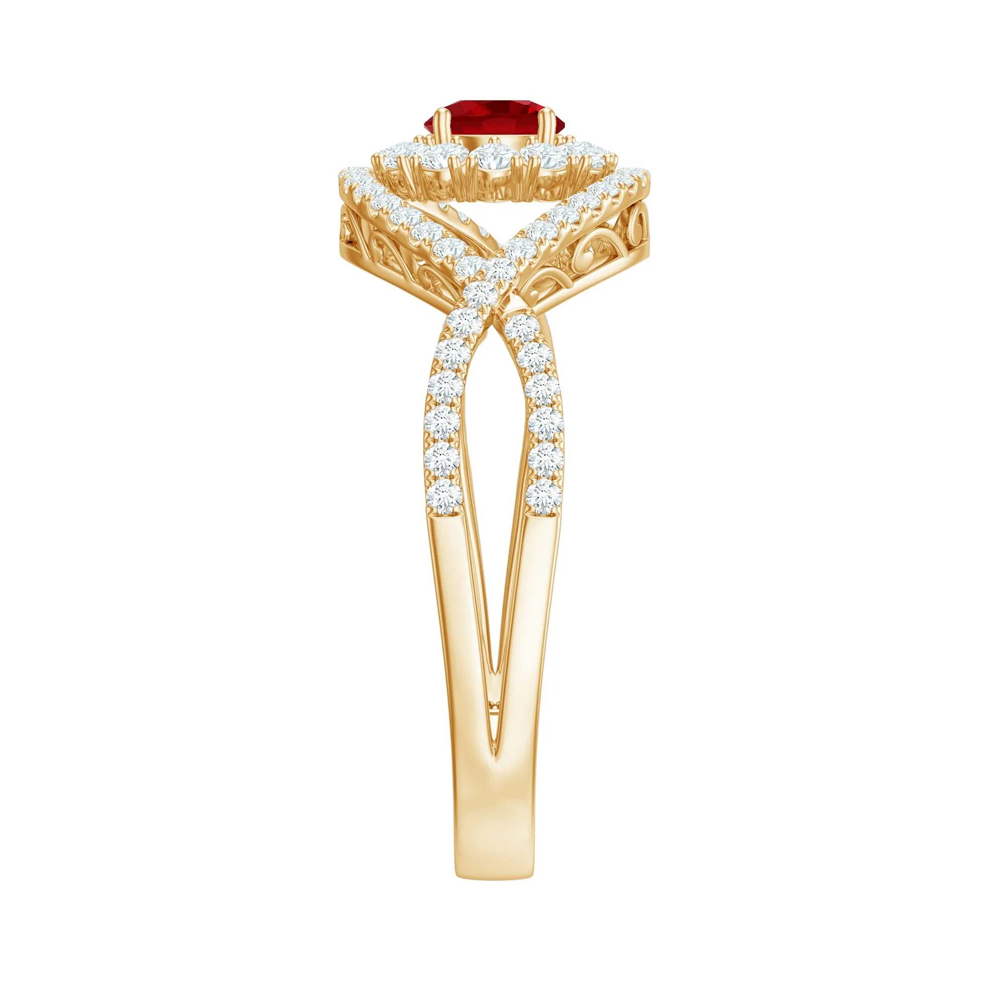 1 CT Lab-Created Ruby and Diamond Crossover Engagement Ring