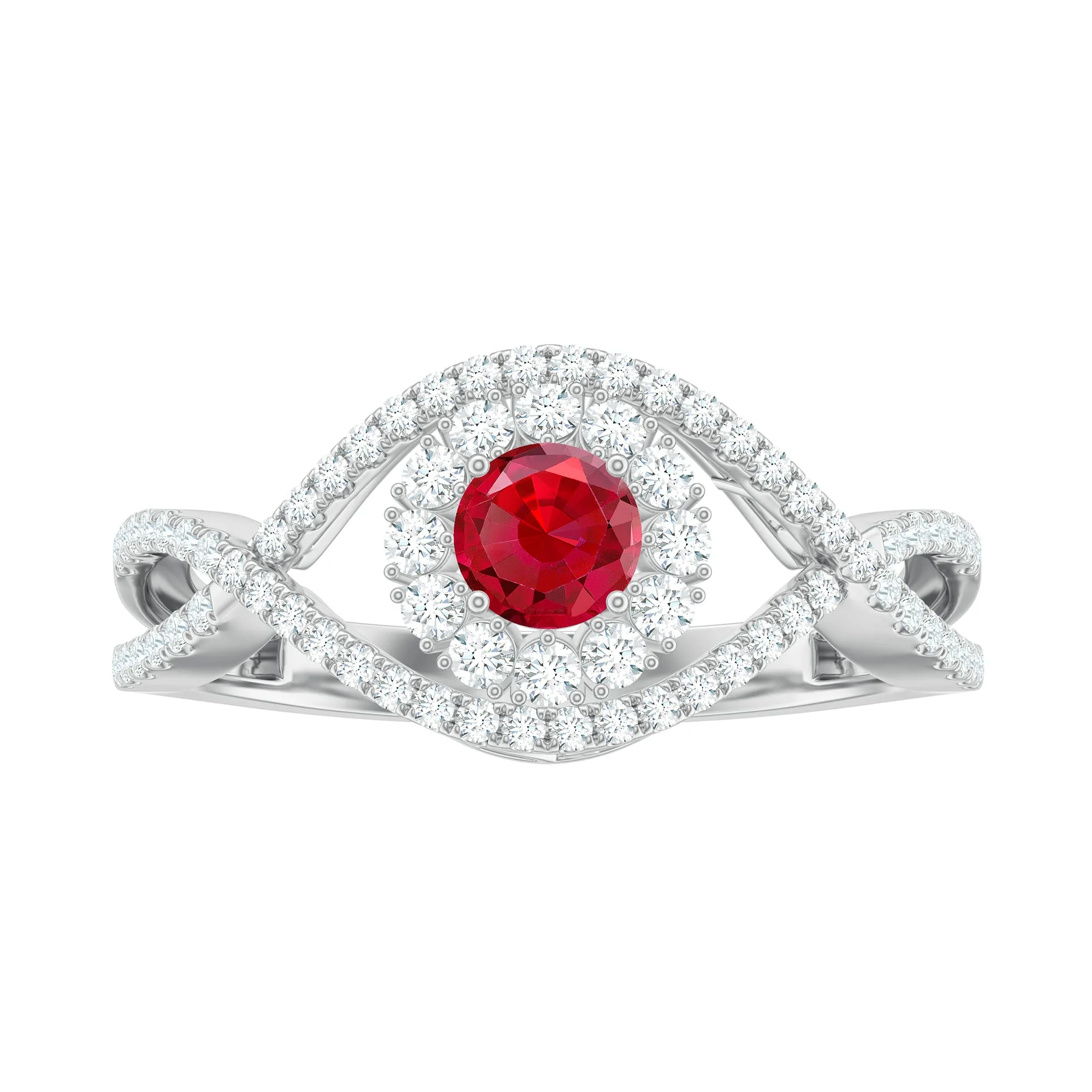 1 CT Lab-Created Ruby and Diamond Crossover Engagement Ring