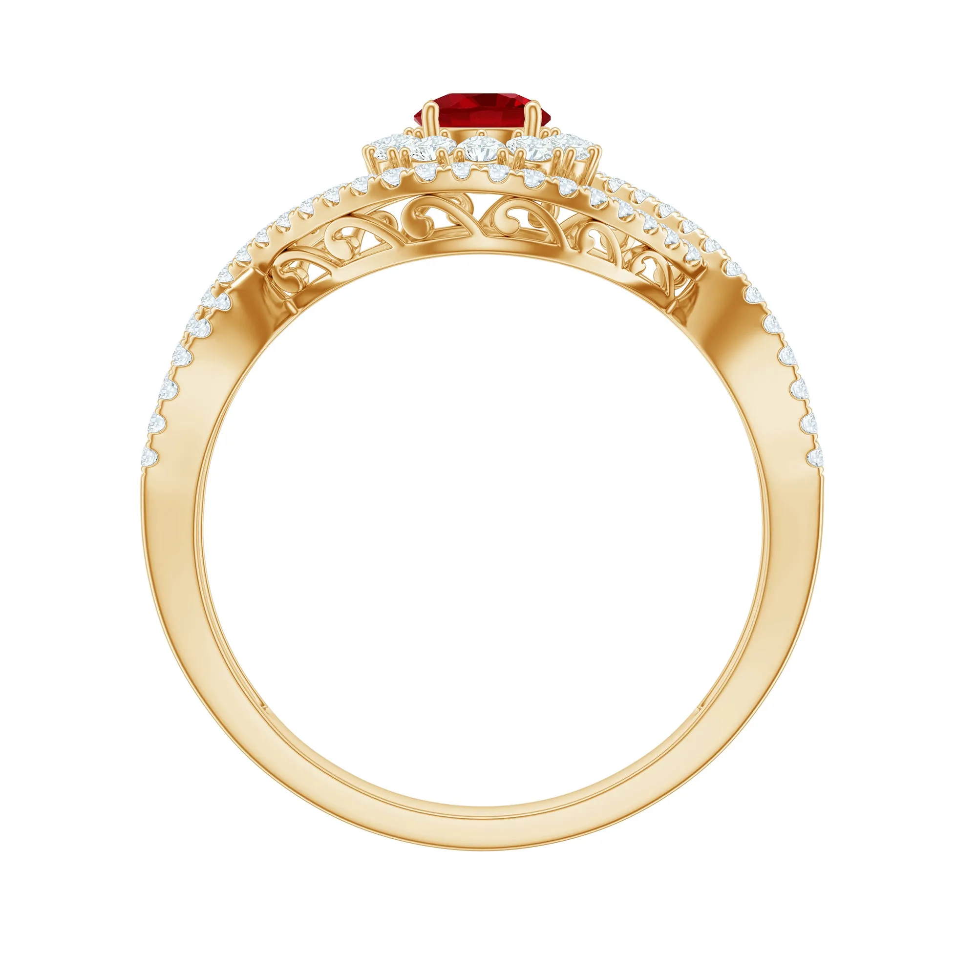 1 CT Lab-Created Ruby and Diamond Crossover Engagement Ring