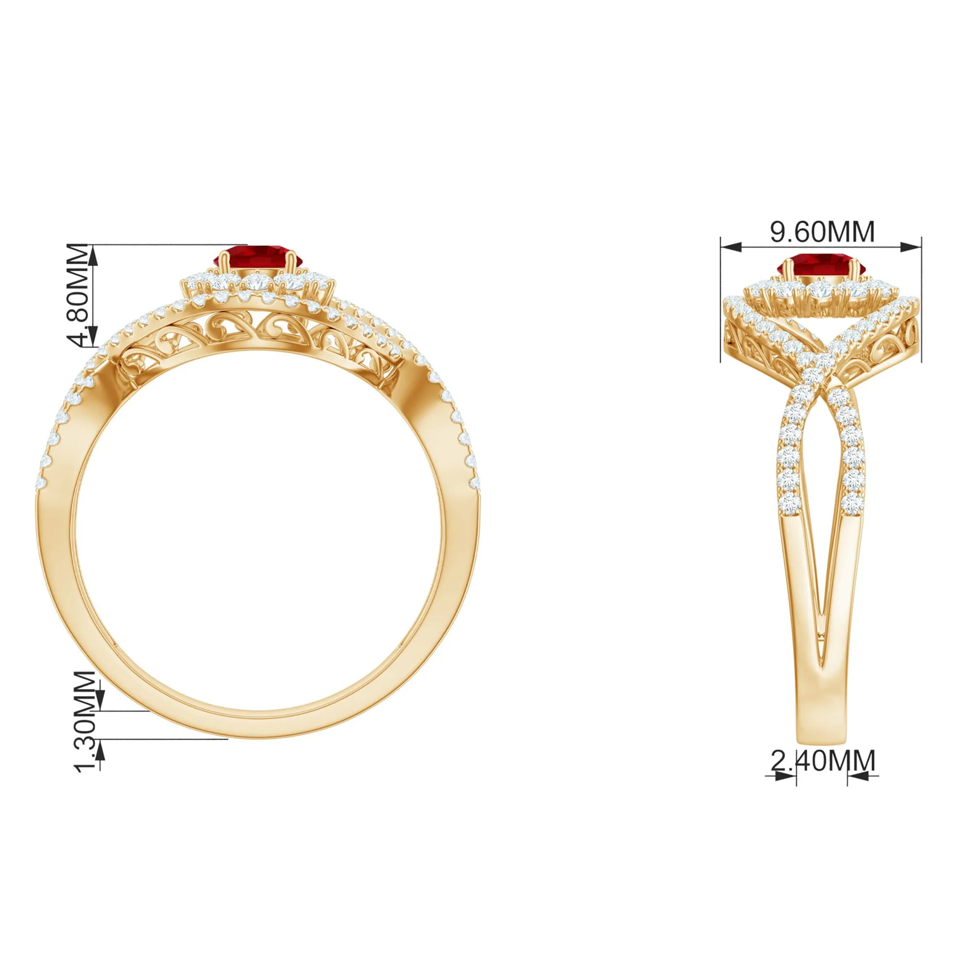 1 CT Lab-Created Ruby and Diamond Crossover Engagement Ring