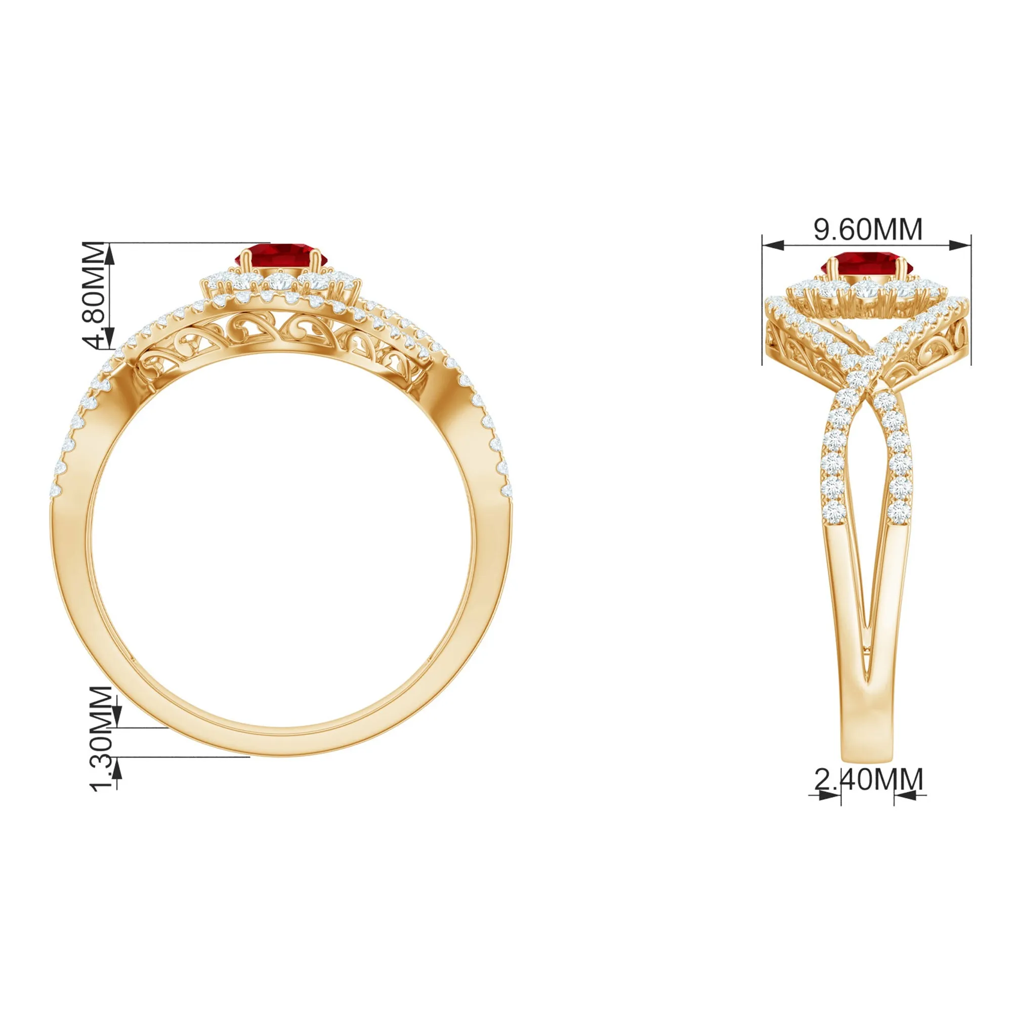 1 CT Lab-Created Ruby and Diamond Crossover Engagement Ring