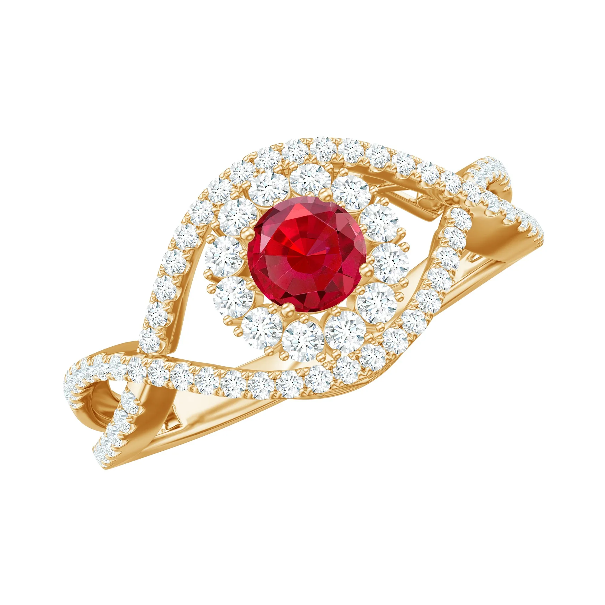 1 CT Lab-Created Ruby and Diamond Crossover Engagement Ring