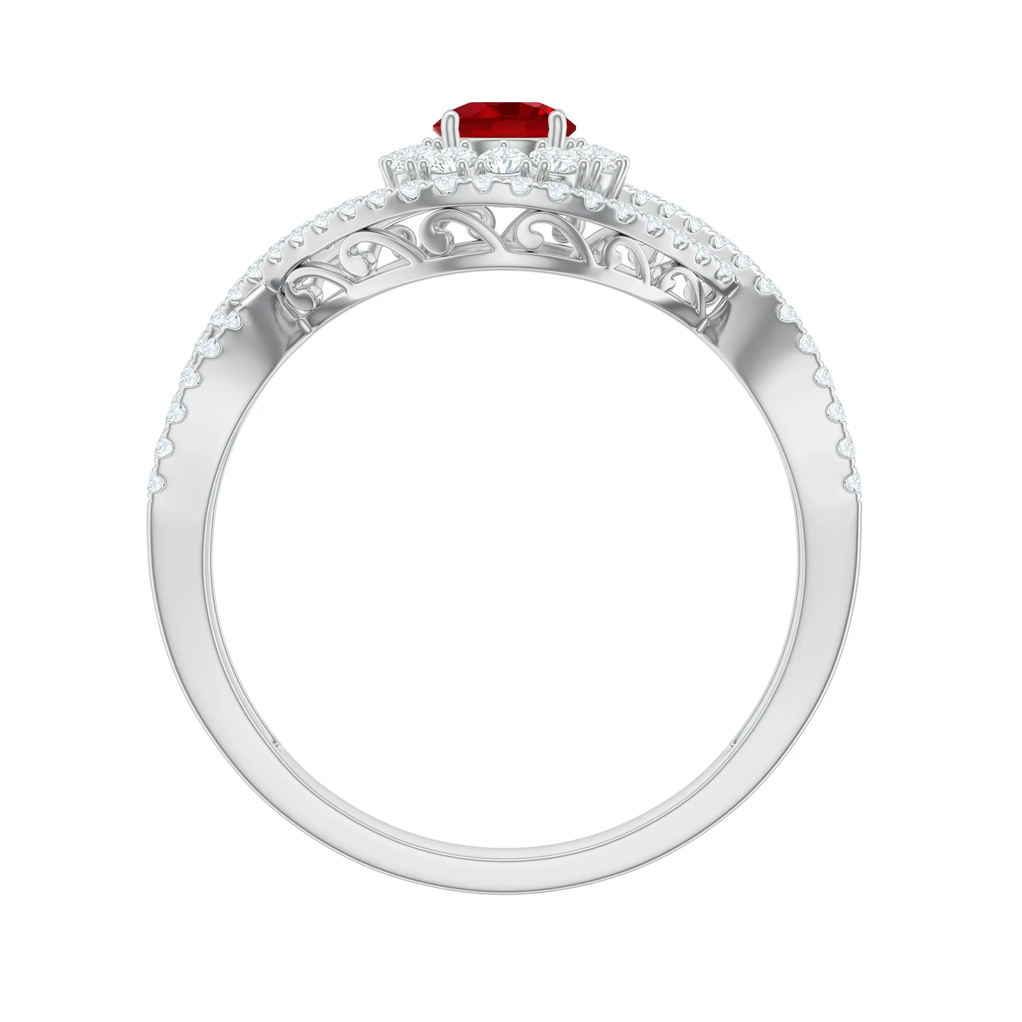 1 CT Lab-Created Ruby and Diamond Crossover Engagement Ring