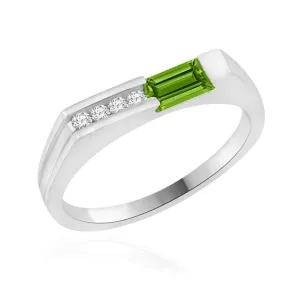 10K White Gold Diamond Band with Baguette Green Peridot