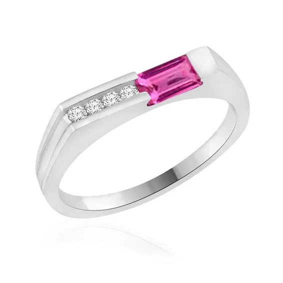 10K White Gold Diamond Band with Baguette Green Peridot