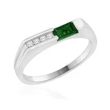 10K White Gold Diamond Band with Baguette Green Peridot