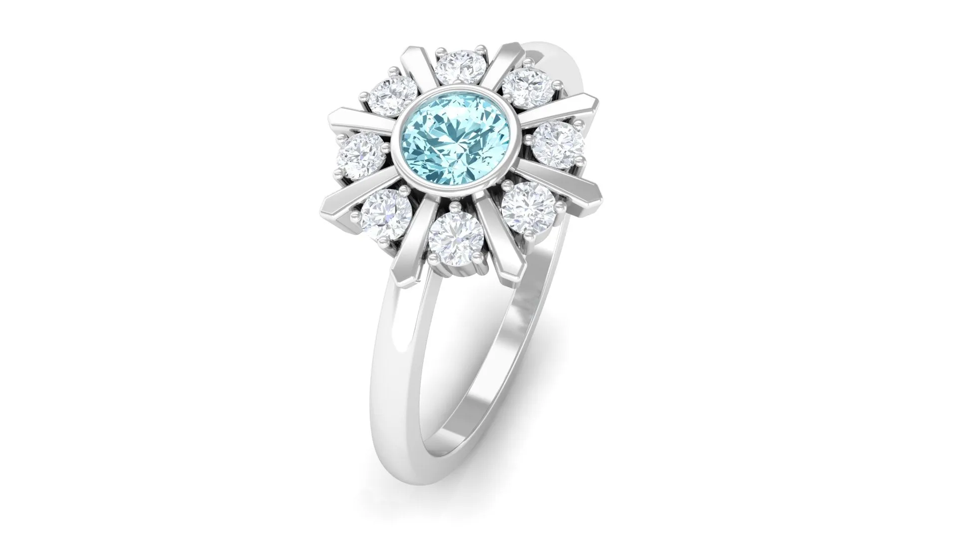 1/2 Carat Bezel Set Aquamarine Statement Ring with Diamond