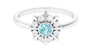 1/2 Carat Bezel Set Aquamarine Statement Ring with Diamond