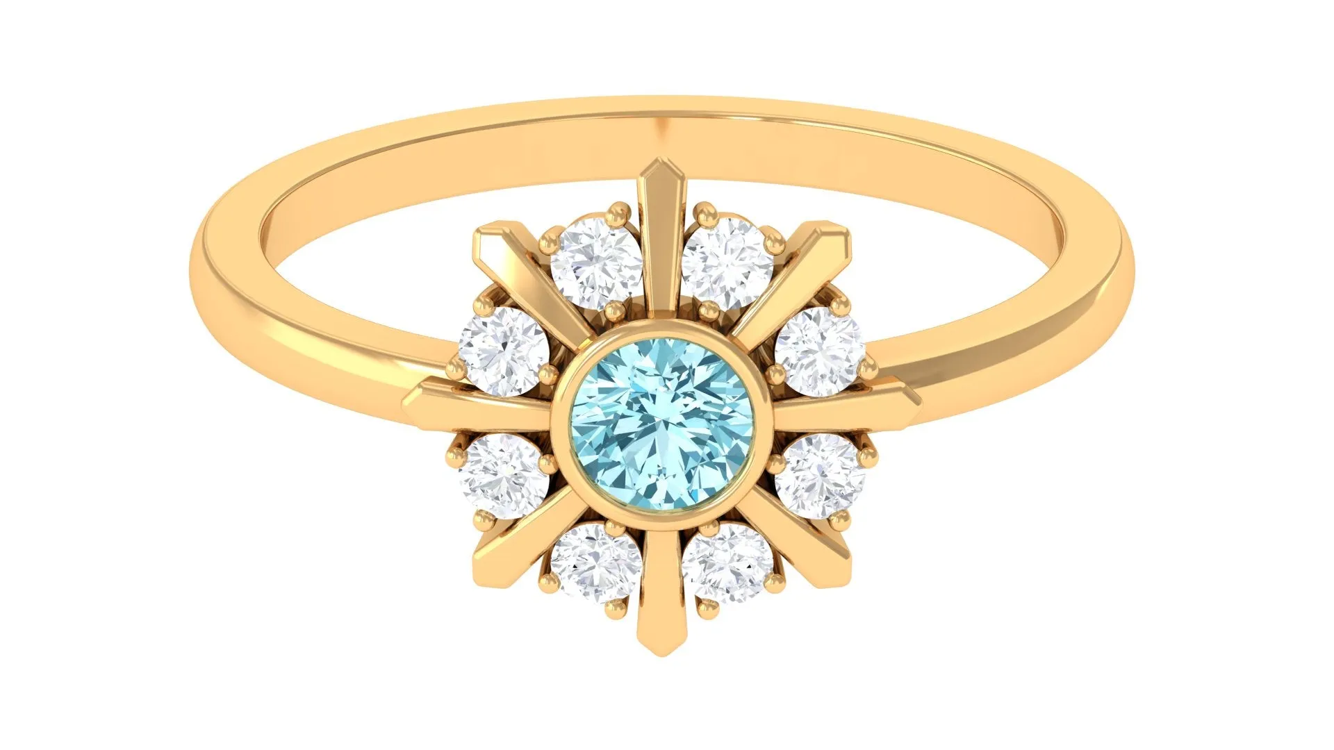 1/2 Carat Bezel Set Aquamarine Statement Ring with Diamond