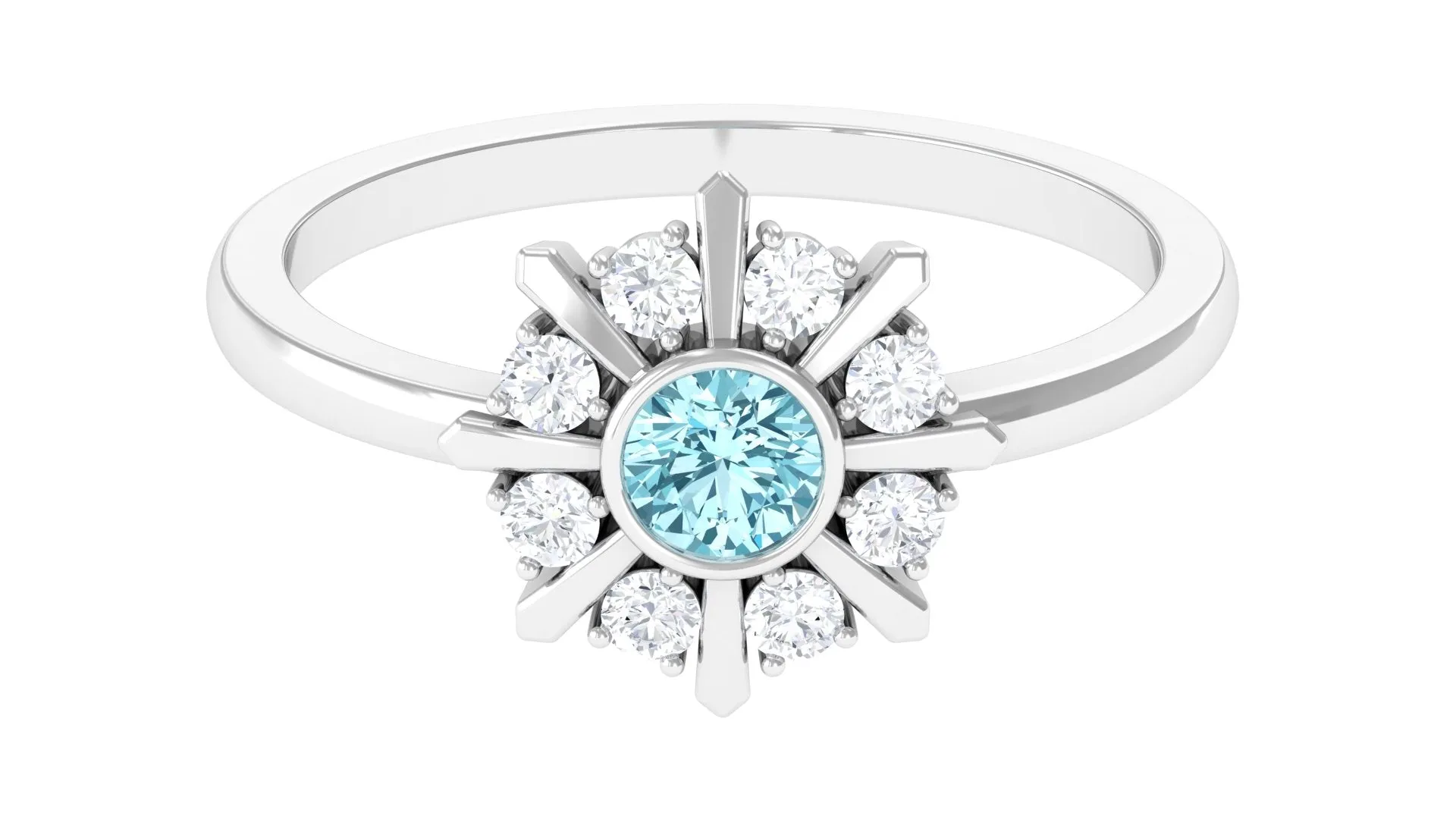1/2 Carat Bezel Set Aquamarine Statement Ring with Diamond