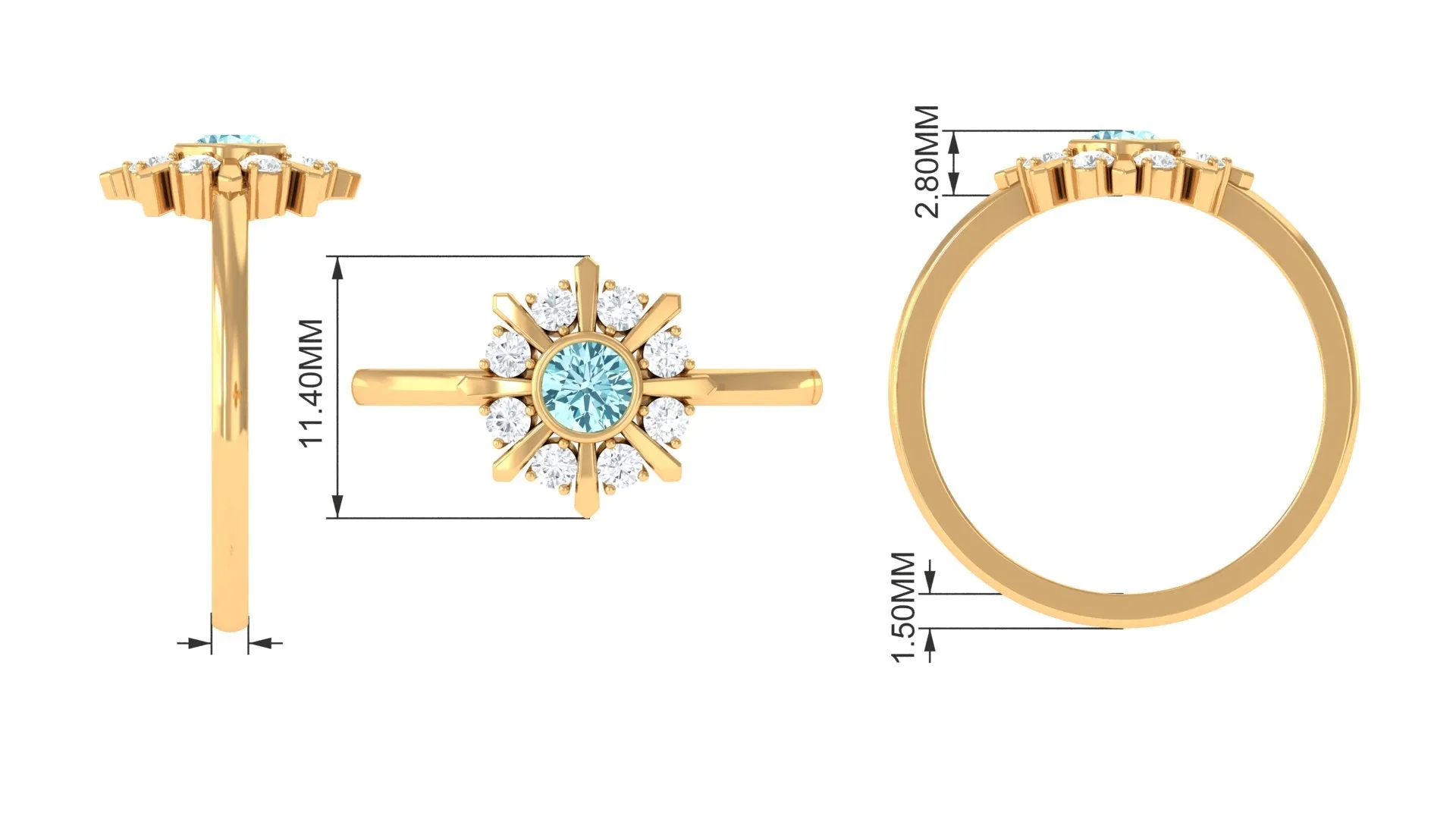 1/2 Carat Bezel Set Aquamarine Statement Ring with Diamond