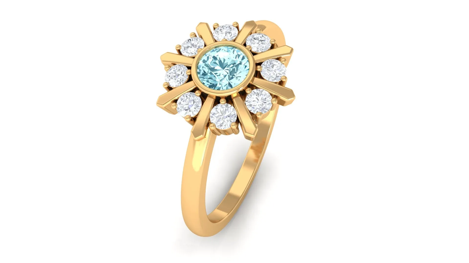 1/2 Carat Bezel Set Aquamarine Statement Ring with Diamond