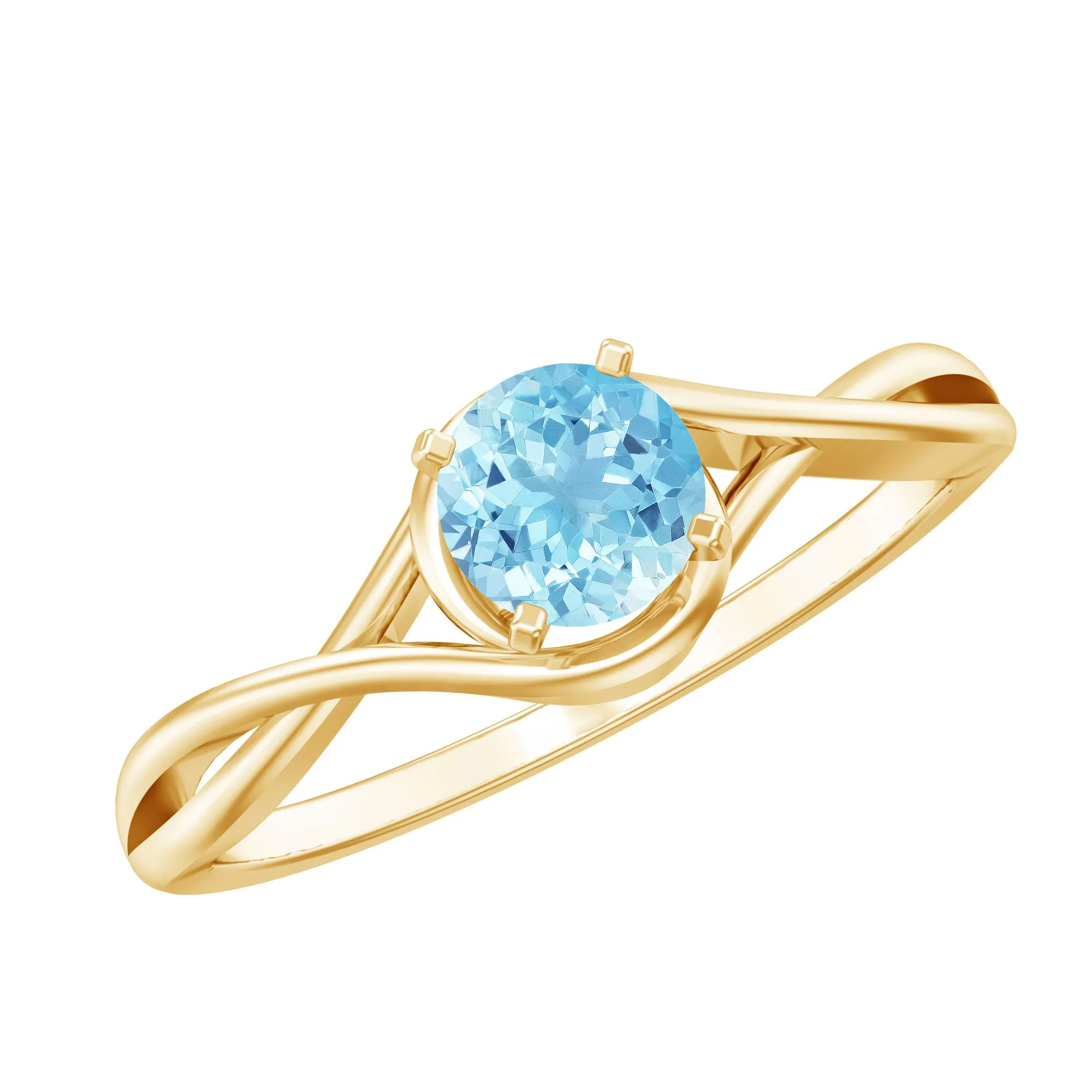 1/2 CT Round Cut Aquamarine Solitaire Ring in Square Prong Setting with Crossover Shank