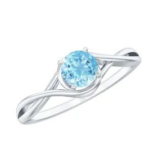 1/2 CT Round Cut Aquamarine Solitaire Ring in Square Prong Setting with Crossover Shank