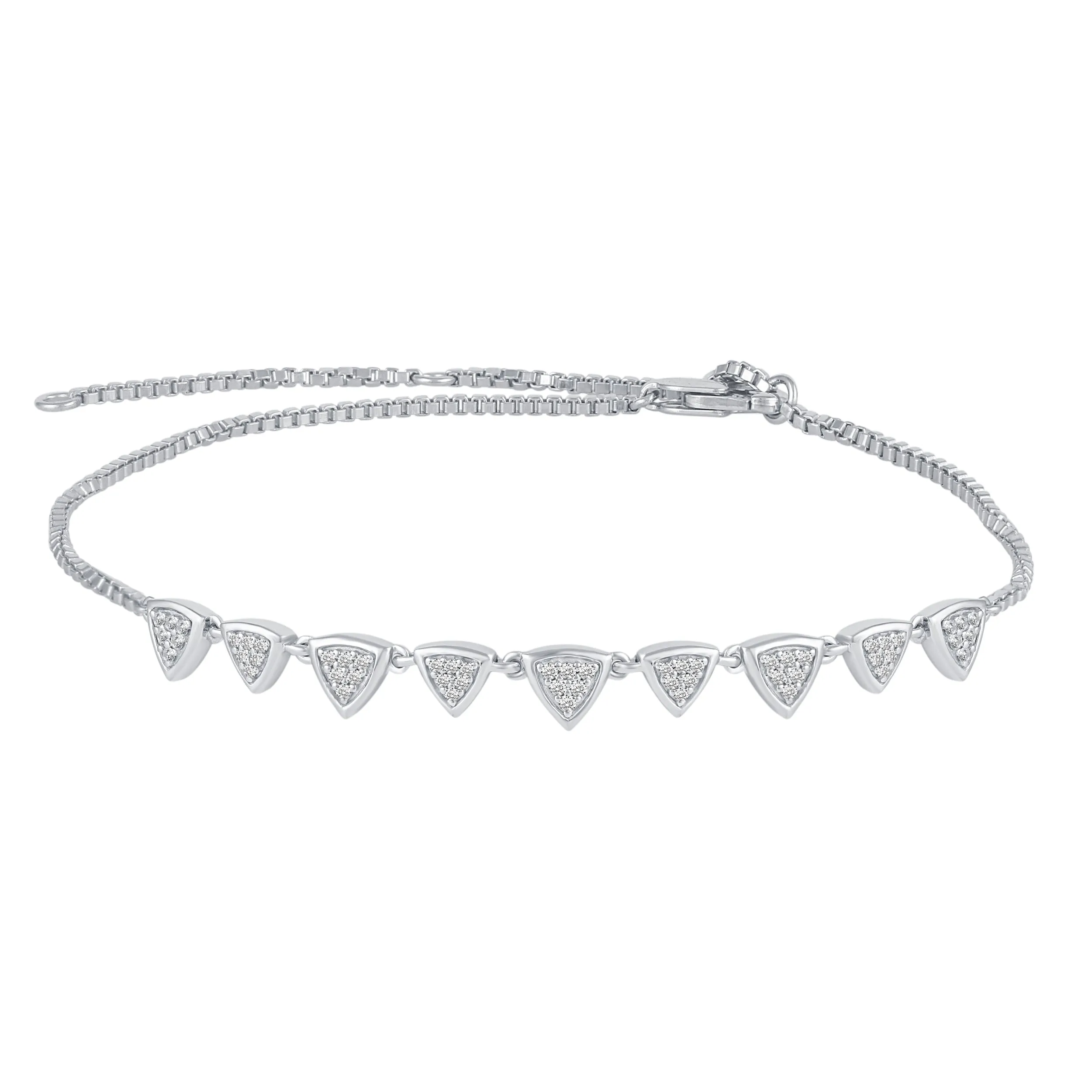 1/4 Cttw Diamond Triangle Anklet in 925 Sterling Silver
