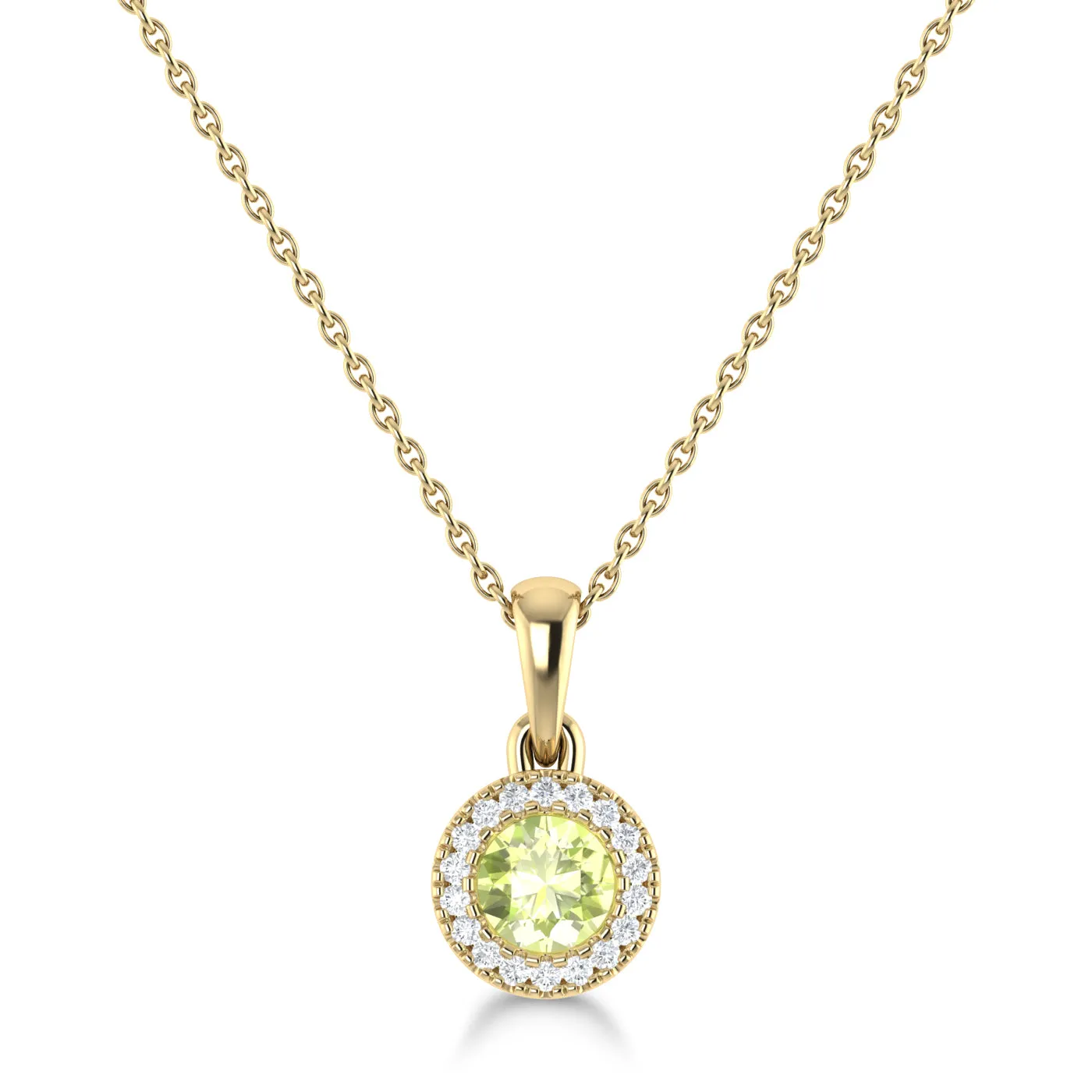 14K Gold Diamond & Peridot Circle Pendant
