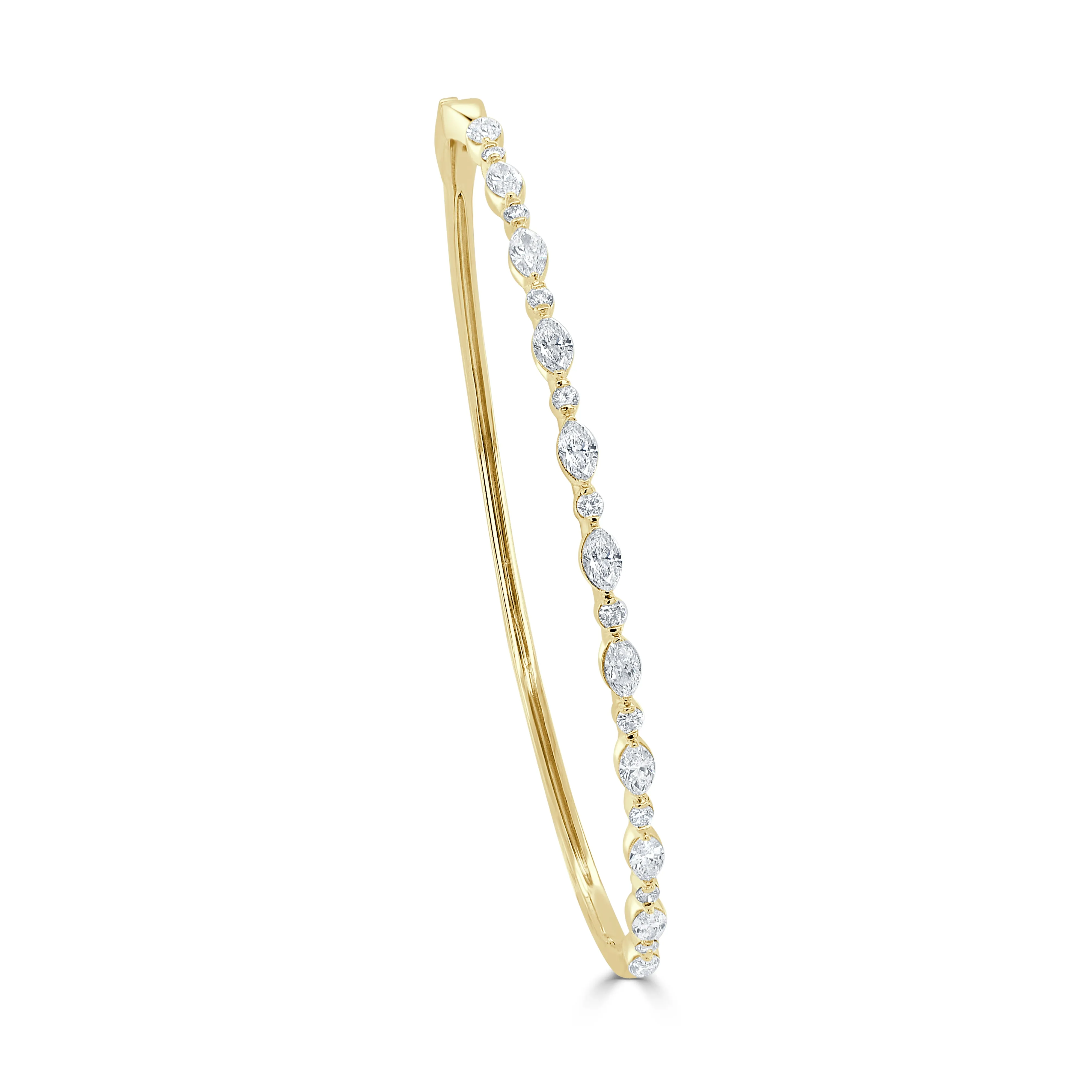 14K Gold Diamond Round & Marquise Shape Bangle - 1.05ct