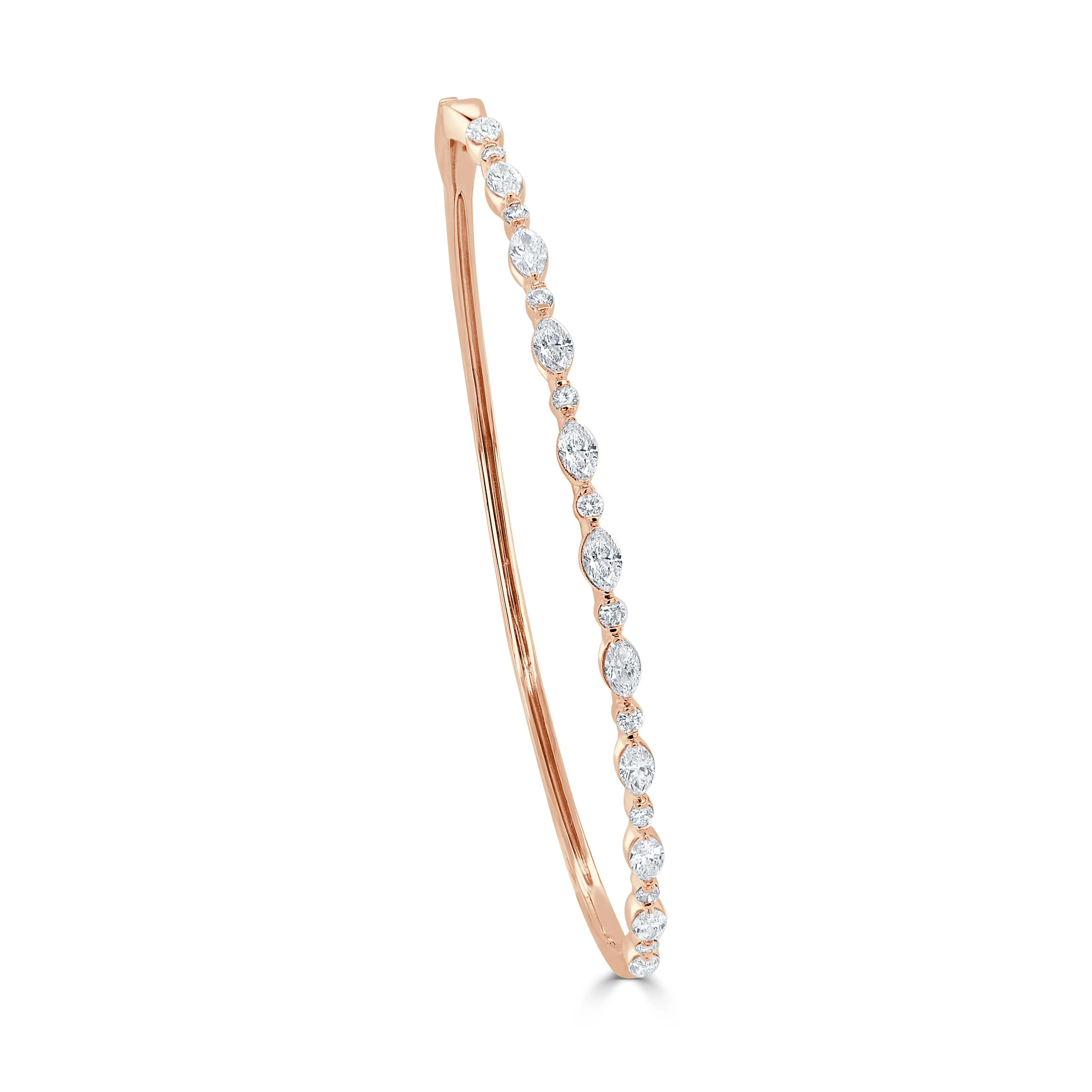 14K Gold Diamond Round & Marquise Shape Bangle - 1.05ct