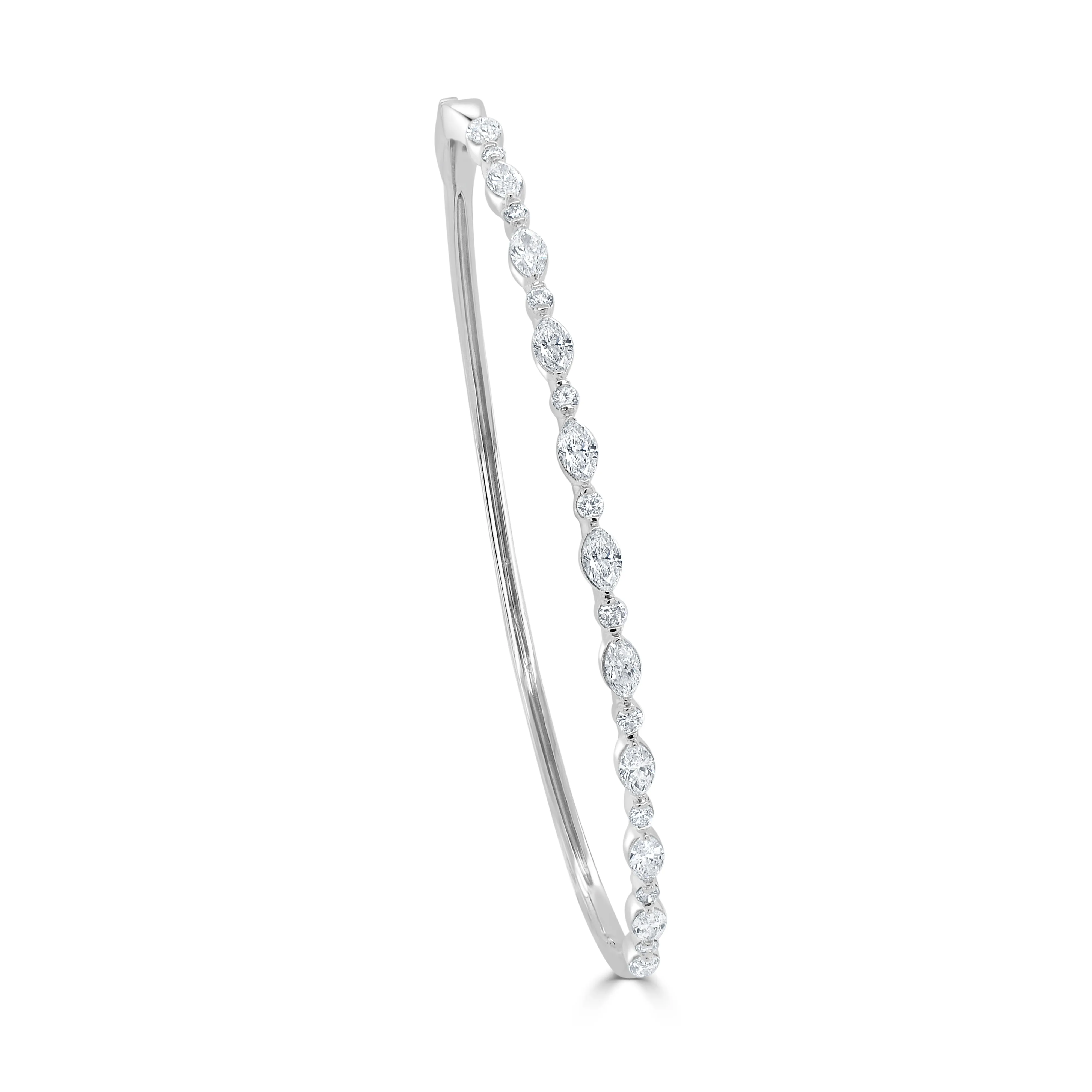14K Gold Diamond Round & Marquise Shape Bangle - 1.05ct