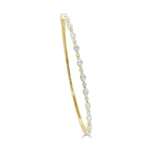 14K Gold Diamond Round & Marquise Shape Bangle - 1.05ct