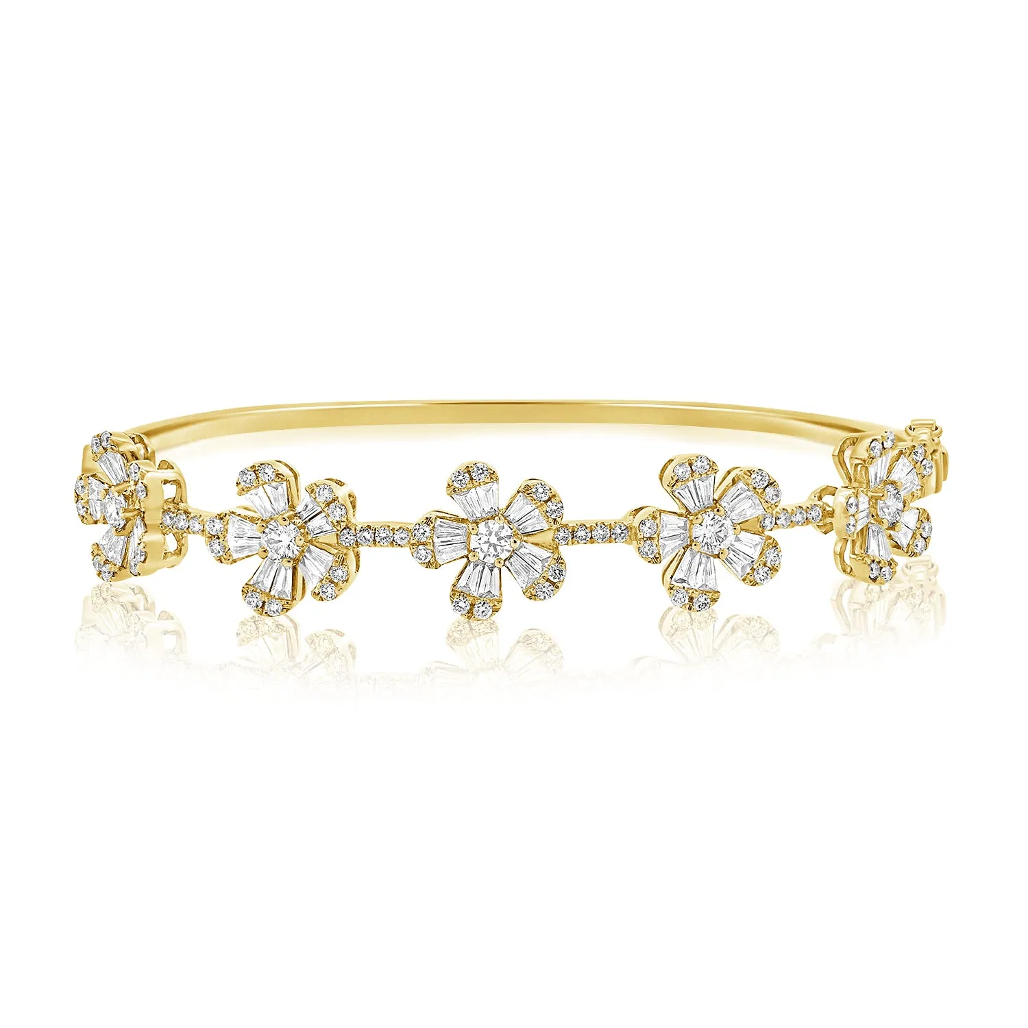 14K Gold Flower Station Diamond Bangle