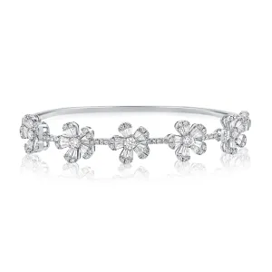 14K Gold Flower Station Diamond Bangle