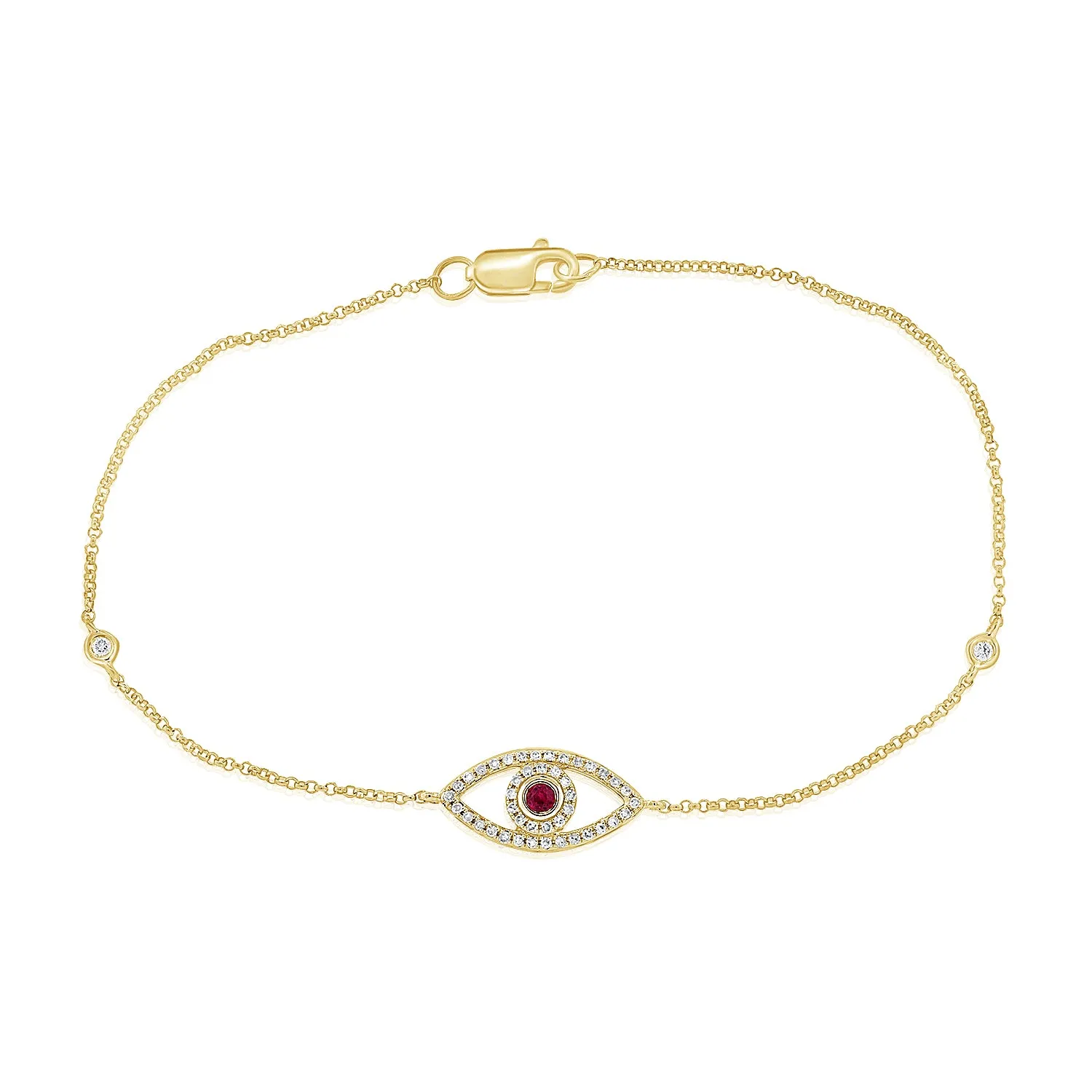 14k Gold Ruby & Diamond Evil Eye Bracelet
