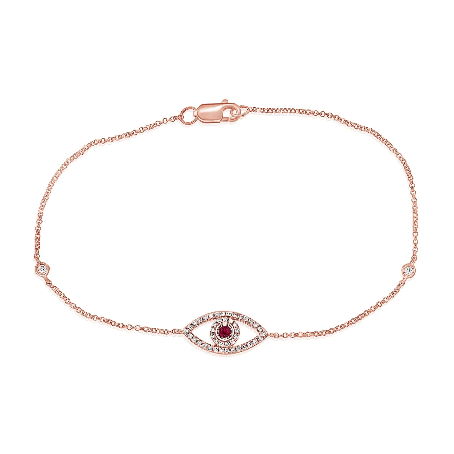 14k Gold Ruby & Diamond Evil Eye Bracelet