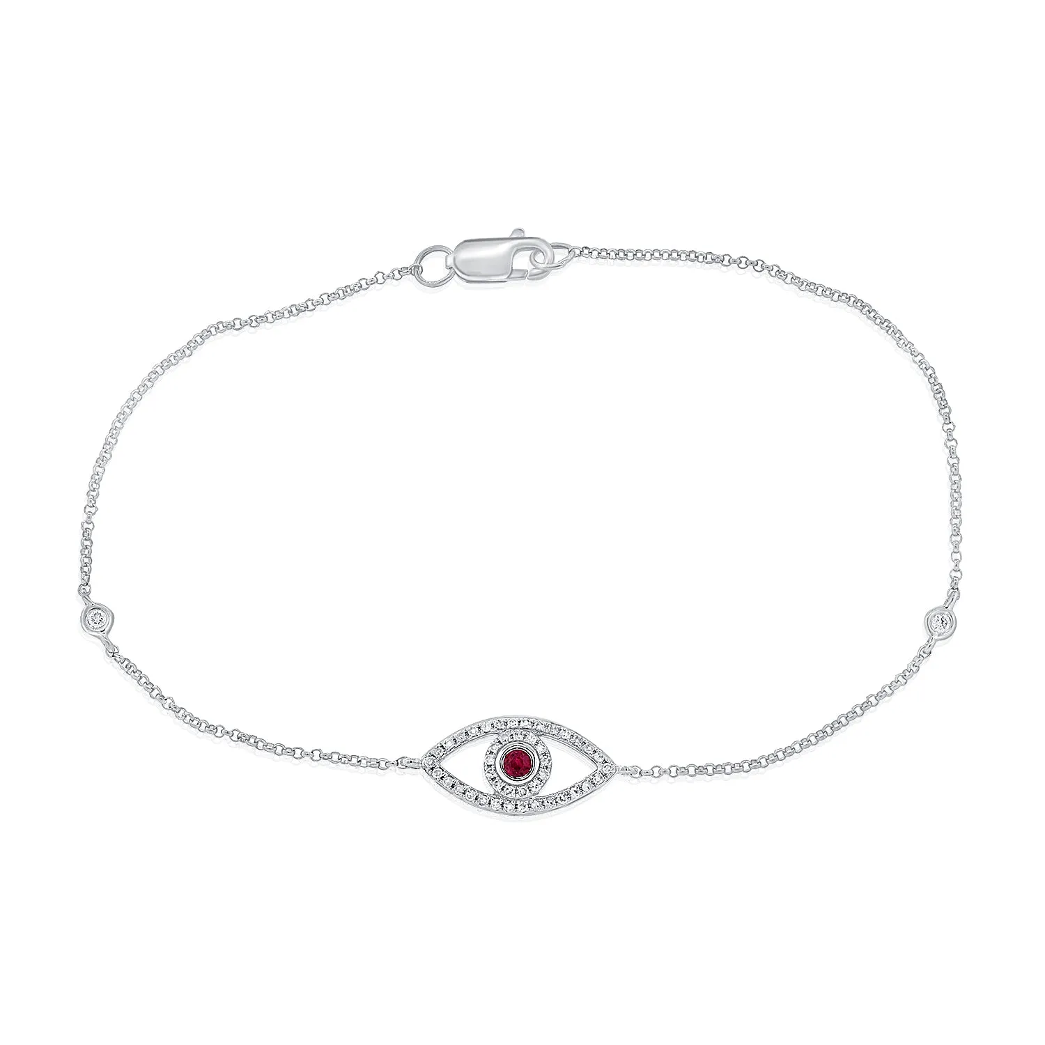14k Gold Ruby & Diamond Evil Eye Bracelet