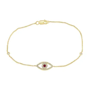 14k Gold Ruby & Diamond Evil Eye Bracelet