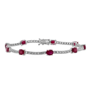 14K Gold Ruby & Diamond Station Tennis Bracelet