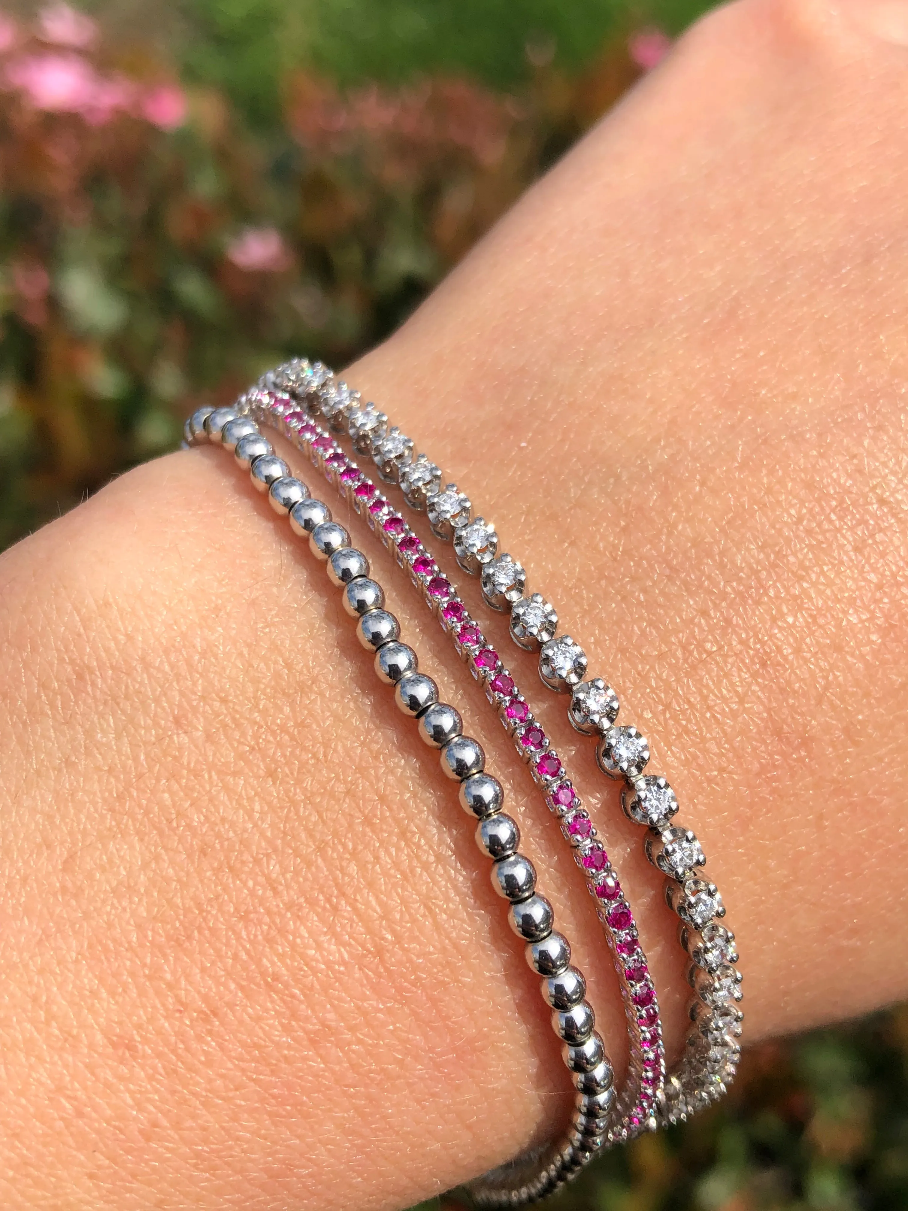 14K Gold Ruby Color Stoned Tennis Bracelet