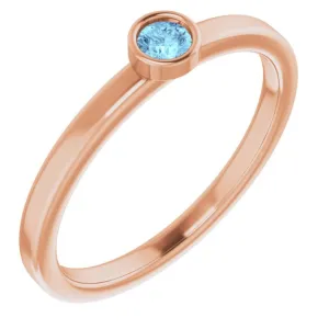 14K Rose 3 mm Natural Aquamarine Ring