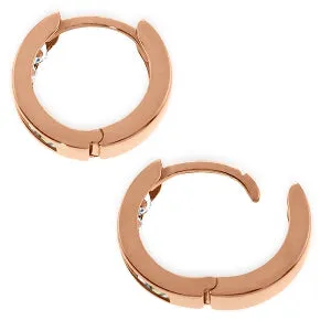 14K Solid Rose Gold Hoop Huggie Earrings w/ Aquamarines