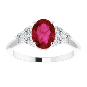 14K White Lab-Grown Ruby & 1/6 CTW Natural Diamond Ring
