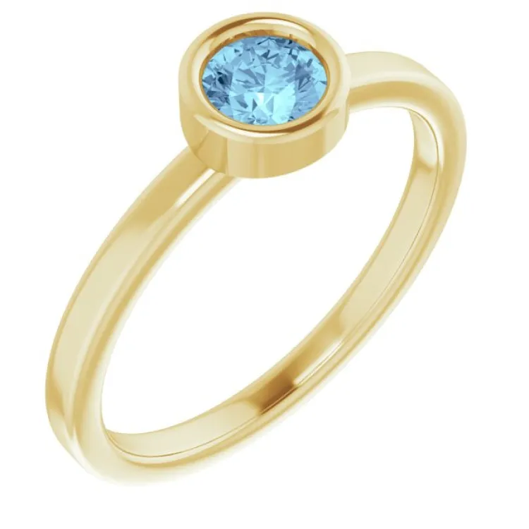 14K Yellow 4.5 mm Natural Aquamarine Ring