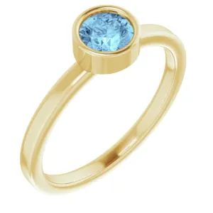 14K Yellow 5 mm Natural Aquamarine Ring