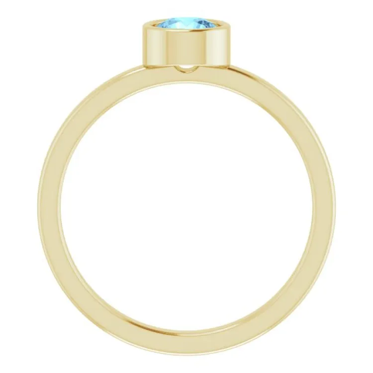 14K Yellow 5 mm Natural Aquamarine Ring