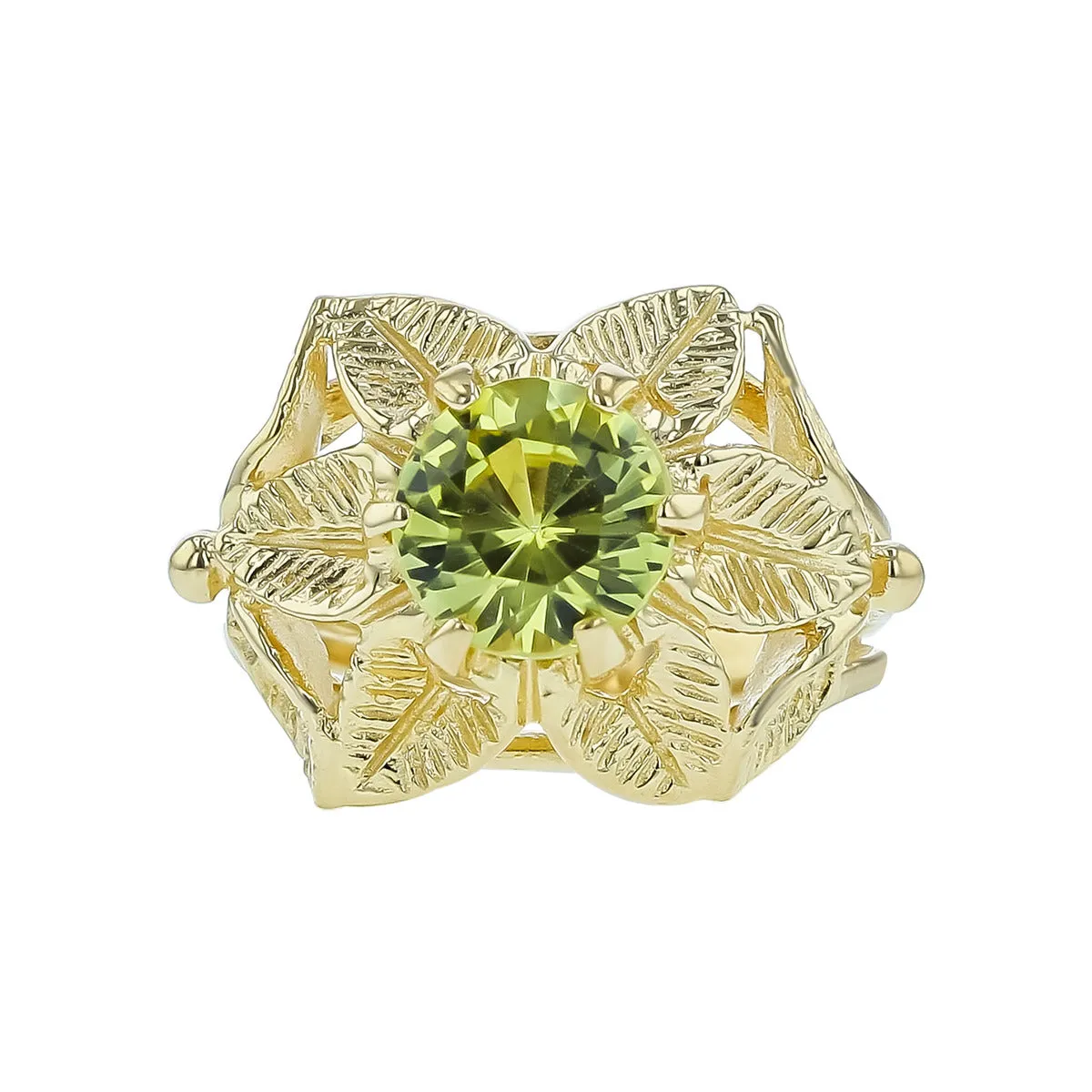 14K Yellow Gold Peridot Leaf Ring