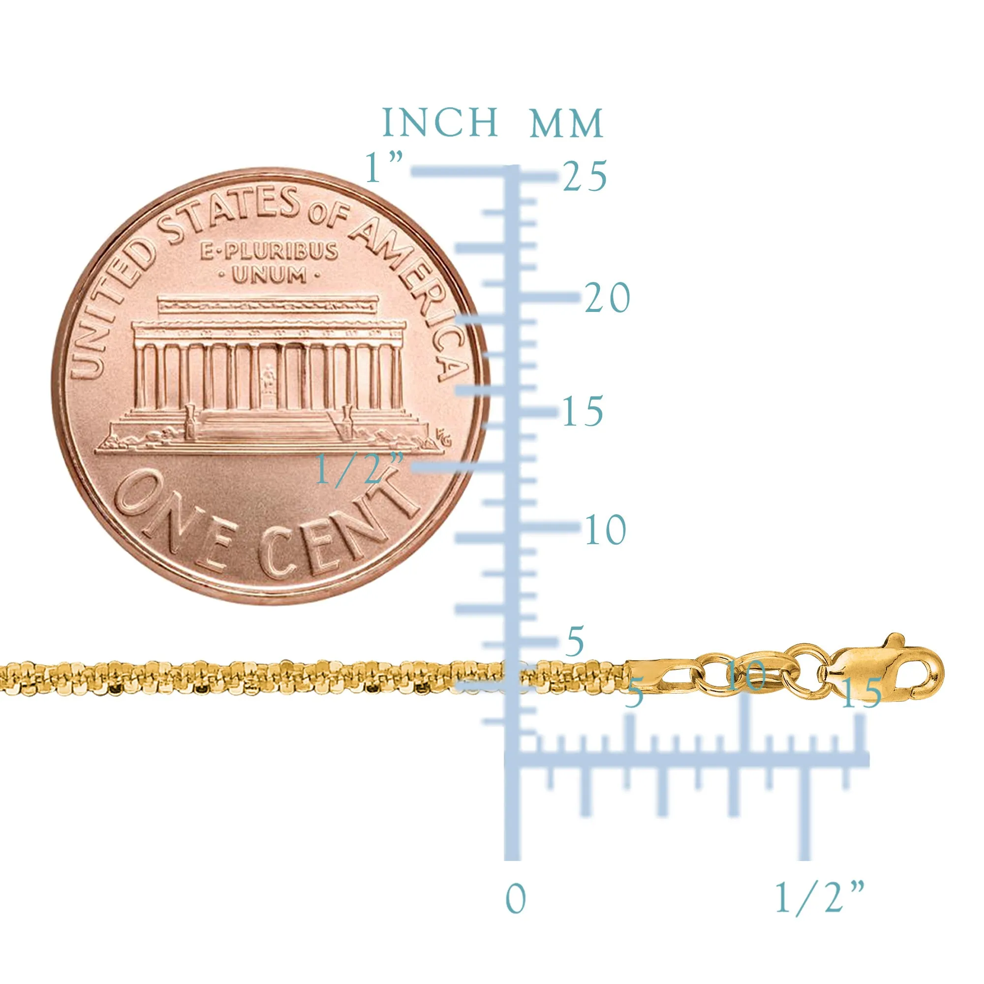 14k Yellow Gold Sparkle Chain Bracelet, 1.5mm, 10"