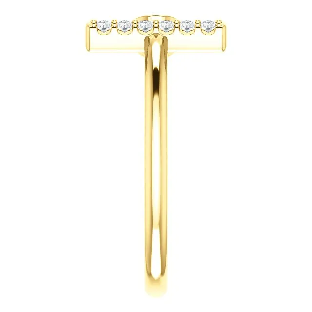 14KT GOLD .13 CT PERIDOT & .05 CTW DIAMOND BEZEL BAR RING