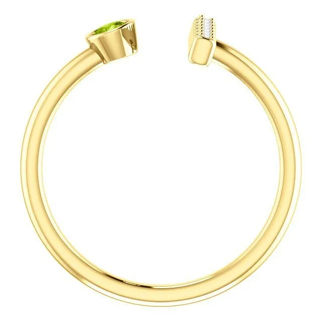 14KT GOLD .13 CT PERIDOT & .05 CTW DIAMOND BEZEL BAR RING